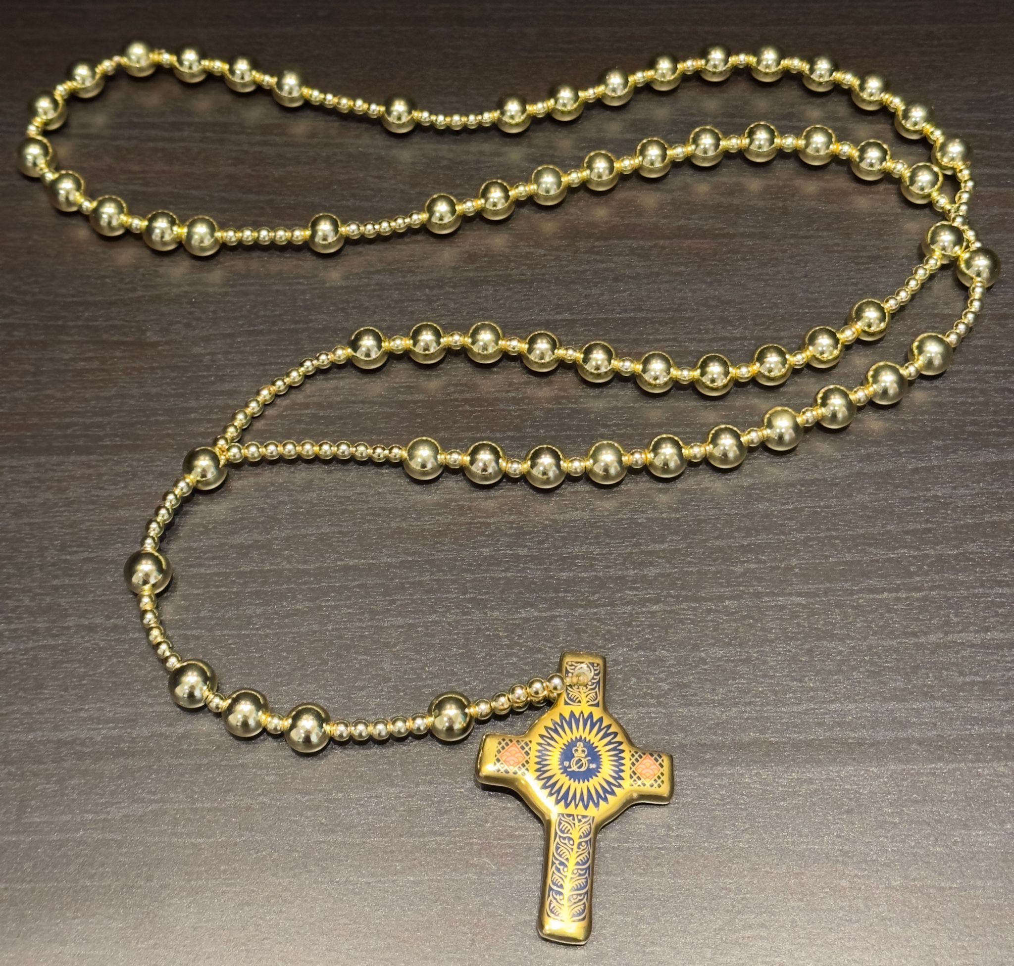 Old Imari Solid Gold Band Rosary Cross & Gold Beads 1st Quality - Image 6