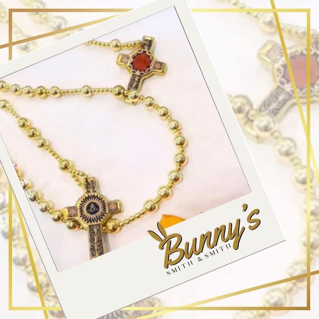Old Imari Solid Gold Band Rosary Cross & Gold Beads 1st Quality
